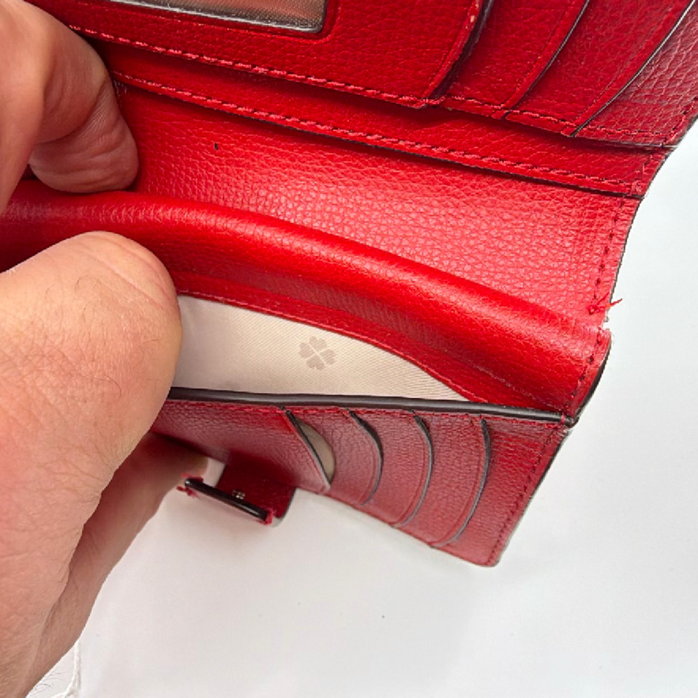 Kate Spade Bifold Wallet Red Pebbled Leather Wallet - Picture 8 of 8